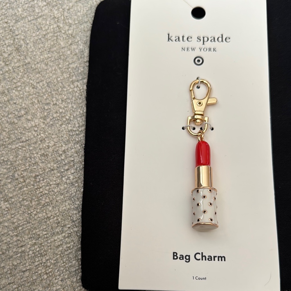 Kate Spade x Target Red and Gold Lipstick Bag Charm NWT